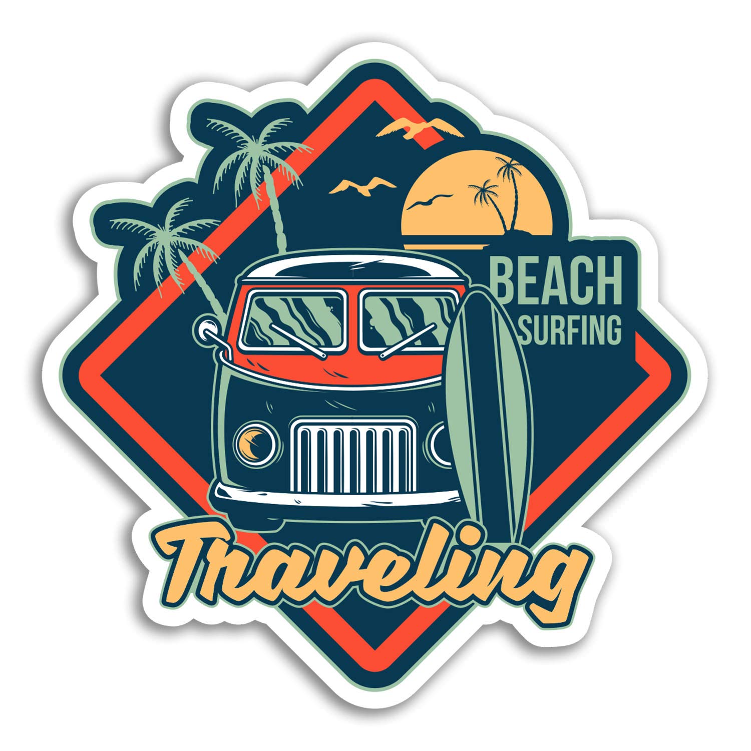 Destination Vinyl Ltd Multi 2 X 10Cm Surf Van Vinyl Stickers - Surfer Beach Sticker Laptop Luggage #18464 (10Cm Wide)