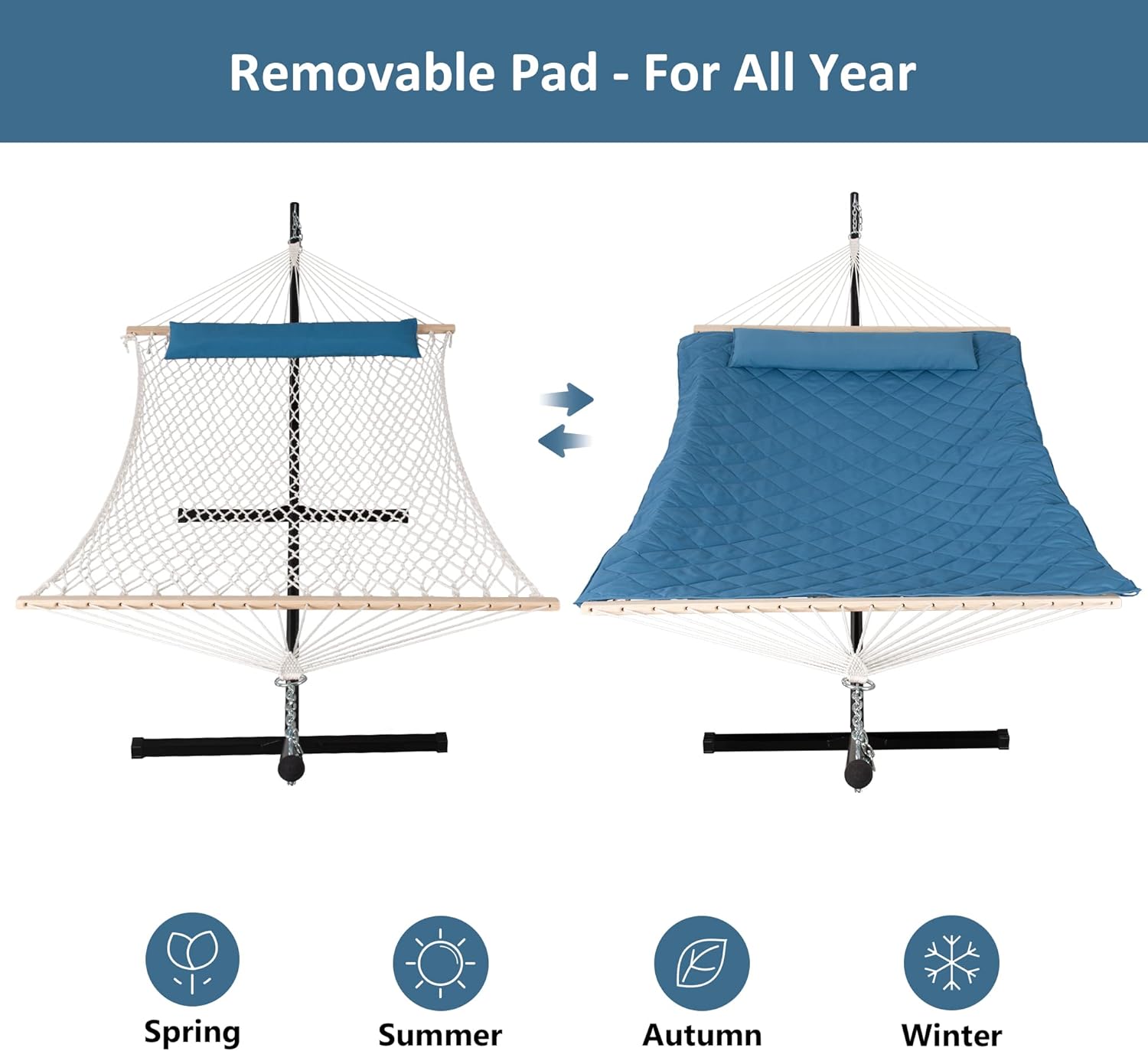 ANOW 2pk - Rope Hammock with 12 Feet Stand + 1 Hammock Cover