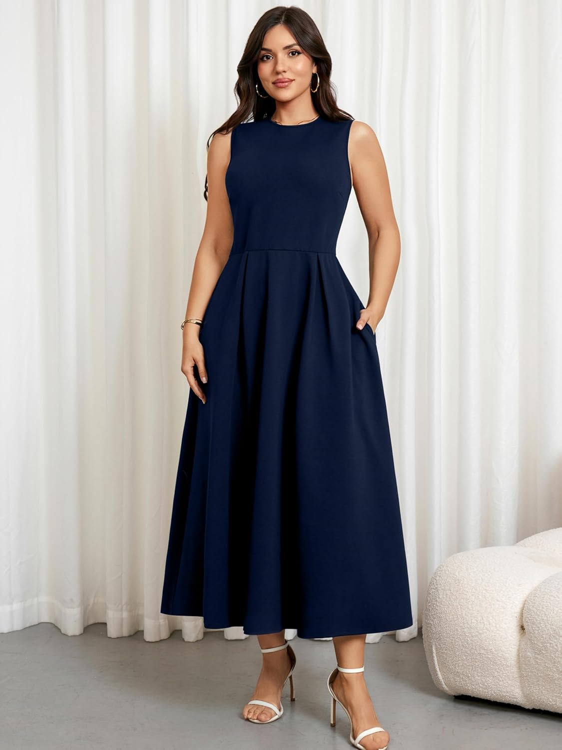 RWJ Plus Size Dresses for Women Summer 2026 Elegant Classy Sleeveless A Line Formal Wedding Guest Cocktail Dress Pocket