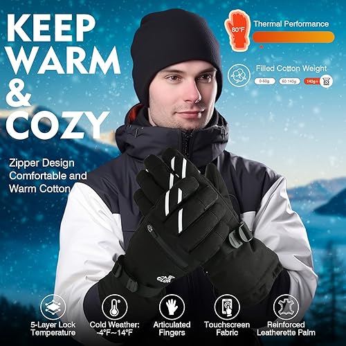 Miniatura 2 de Waterproof Winter Gloves Men, Windproof Snow Ski Gloves, Breathable Warm Thermal Gloves for Women, 5-Finger Touchscreen Gloves for Driving Workout