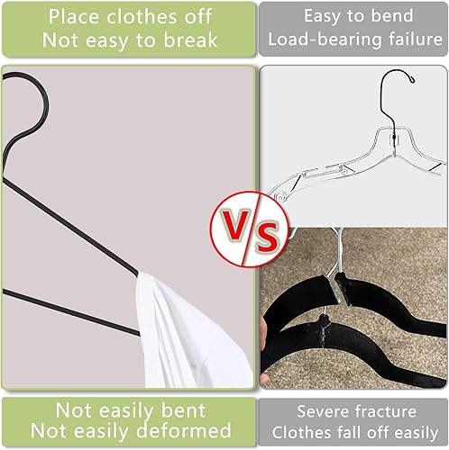 Miniatura 6 de Juego de 40 perchas + 5 clips, perchas de metal negro mate resistentes de 16.69 pulgadas, soporta 50 libras de peso, acabado con recubrimiento en