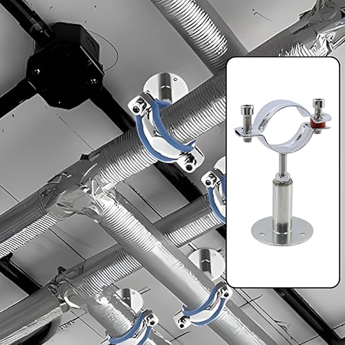 Miniatura 5 de 2 soportes de tubería, montaje en pared de acero inoxidable 304 con tornillos para tubería de 1.65 a 1.77 pulgadas, altura ajustable de 2 a 3.74