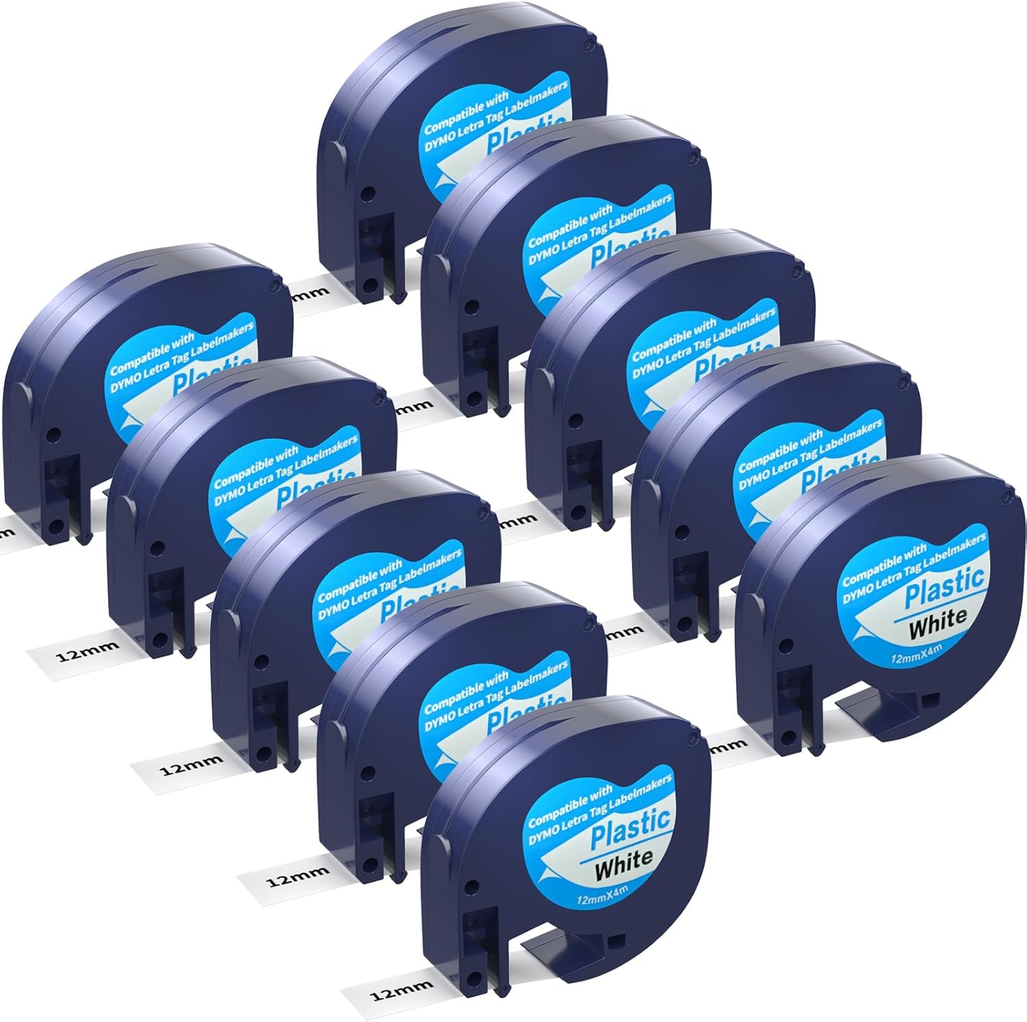 10 Pack Compatible with Dymo Letratag Refills 91201 91331 S0721660 Label Maker Tape White Plastic 12mm x 4m 1/2" x 13', Work with Dymo Letra Tag LT-100H LT-100T Plus 200B QX50 XR XM 2000