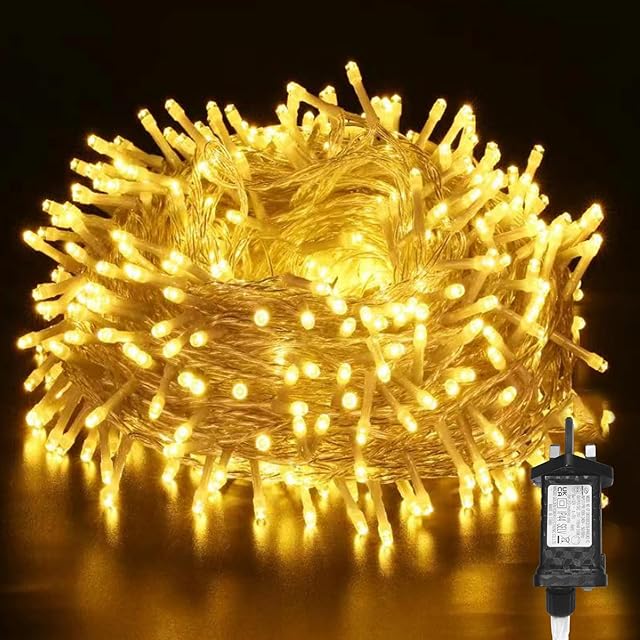 Clomnpe Fairy Lights 20m, Christmas Lights 200 LED Warm White Fairy Lights Mains Powered, 8 Modes Plug in Fairy Lights for Bedroom, Outdoor Waterproof Clear Christmas Tree Lights for DIY Decoration