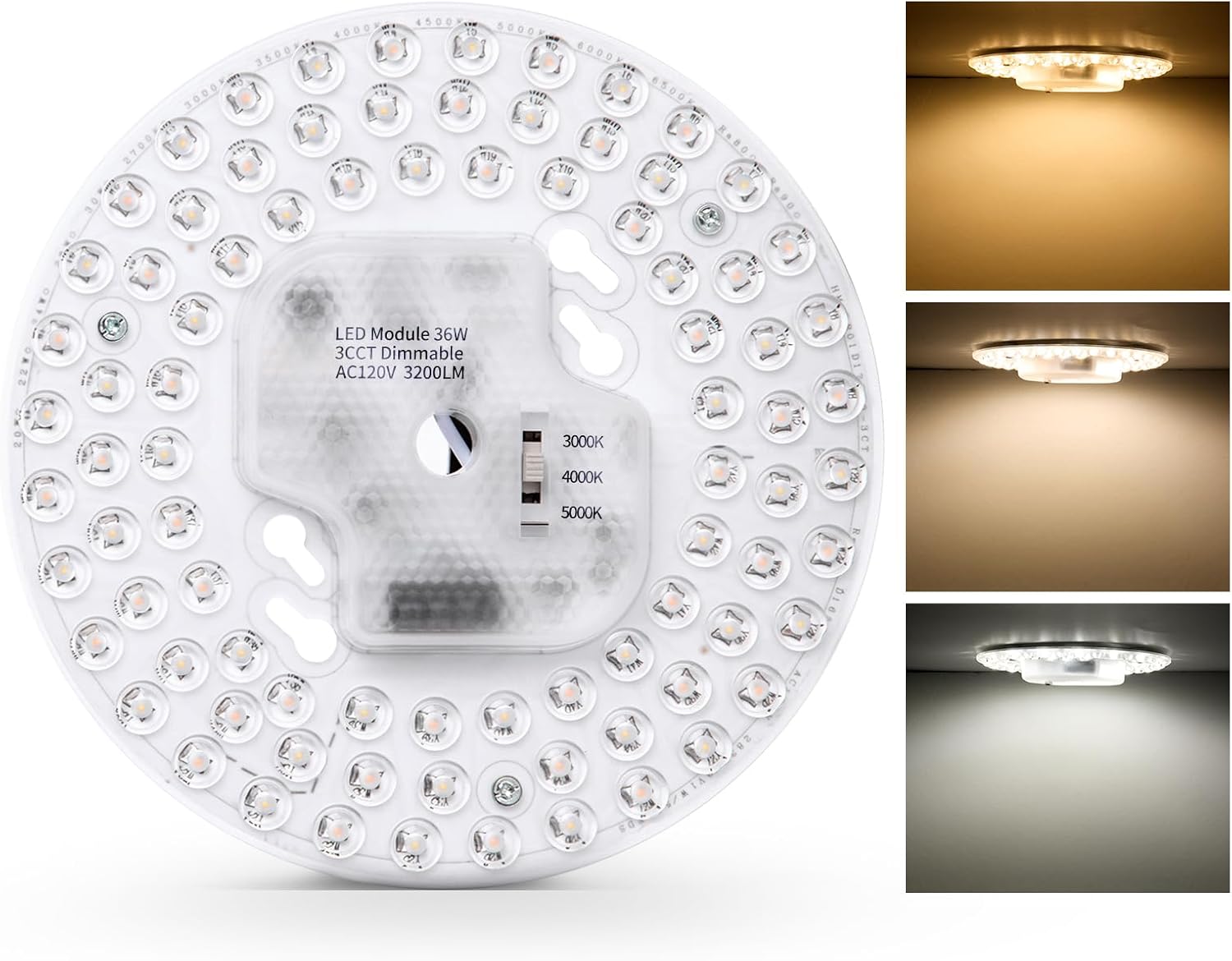 1 Pack Ceiling Fan Lamp Replacement, 6.69 inch Dimmable 3CCT 3000K/4000K/5000K 36W 3200LM, Ceiling Fan LED Light Kit Replacement, LED Light Engine Retrofit Kit