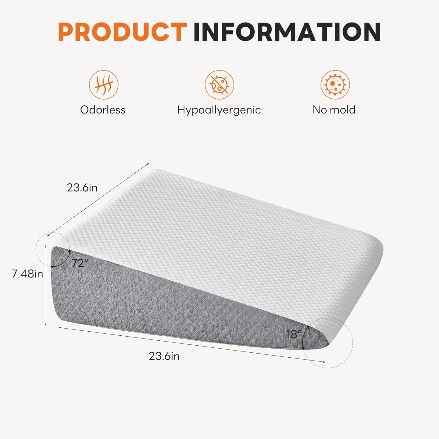 Sweetcrispy Wedge Pillow, Body Pillow for Sleep Apnea, Neck Pain Relief, Post Surgery, Sleeping Comfort, Acid Reflux, Heartburn, Back Pain Relief and Snoring, 7.5Inch White& Grey