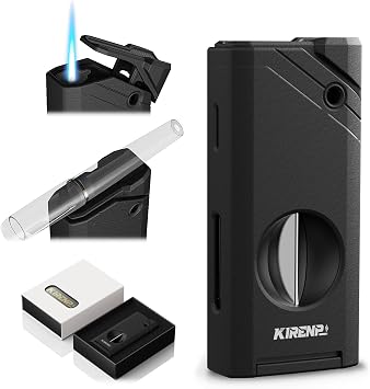 All-in-one Torch Lighter, with Portable Design, V Shape Shear, Holder, Adjustable Flame, Multi-Functional Lighter Accessories, Refillable Butane Lighter, Candles, Gift for Men, Outdoors Without Gas