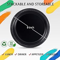 Vista 6 de WELLIFE Black Plastic Plates 9 Inch -150 Count for Party, Plastic Disposable Dinner Plates for Halloween Picnic BBQ