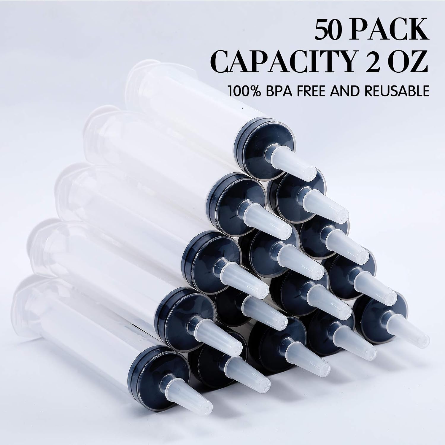FOCUSLINE 50 Pack Jello Shot Syringes, 2 OZ Capacity Reusable Party Springe for Jello Shot, Durable Jello Shot Syringes for Halloween Thanksgiving Christmas Bachelorette Parties