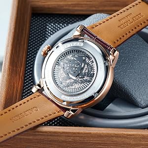Amazon.com: REEF TIGER Brand Moonphase Leather Automatic Watch