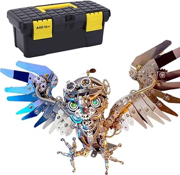 Helixsun 3D Steampunk Puzzle Model, Nocturnal Owl 3D Metal Assembly Puzzle Kits for Kid Adults, Animal Building Model Chrismas Halloween Decor Gifts - 700+PCS