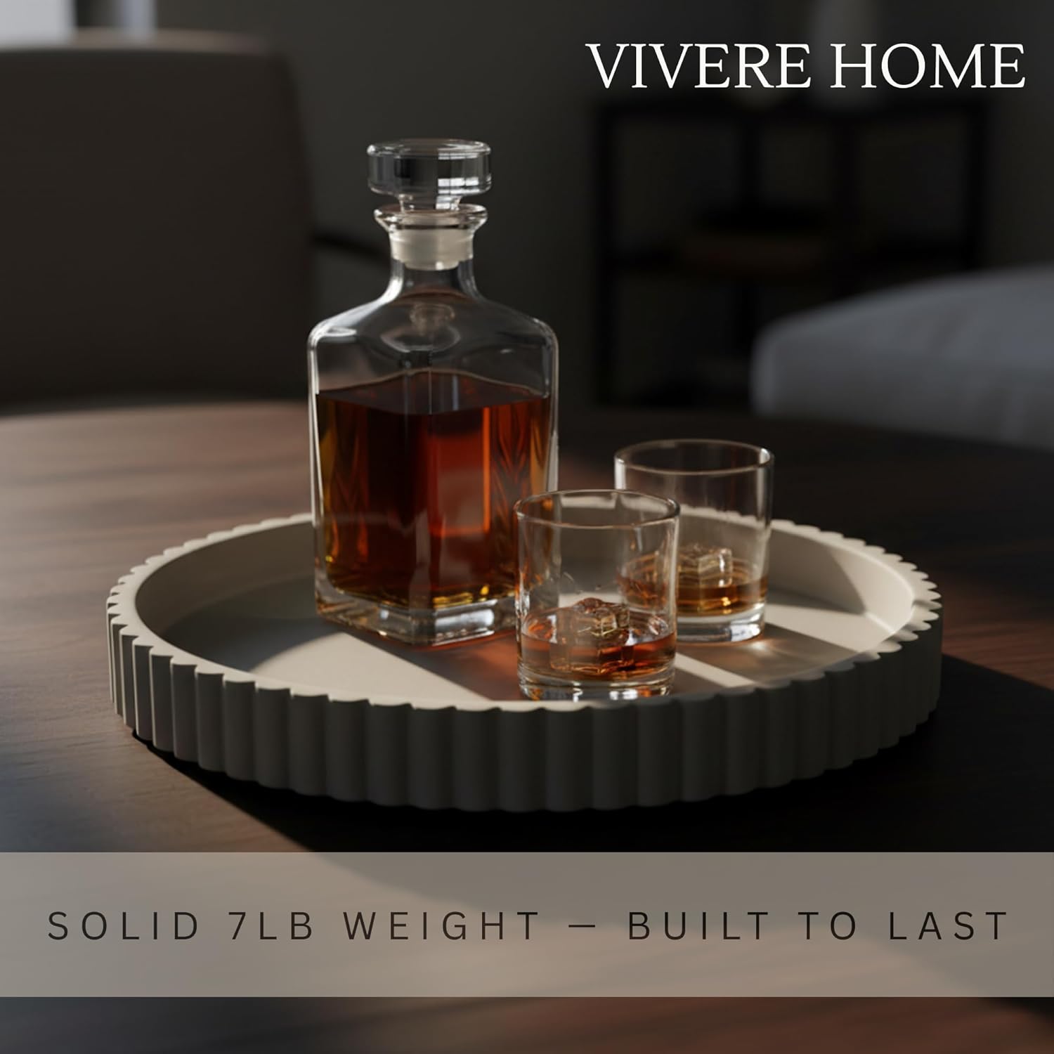 13-Inch Concrete Round Tray Home Decor for Coffee Table Decor - Round Coffee Table Tray - Circular Kitchen Island Trays - Decorative Trays- Gray - Image 5