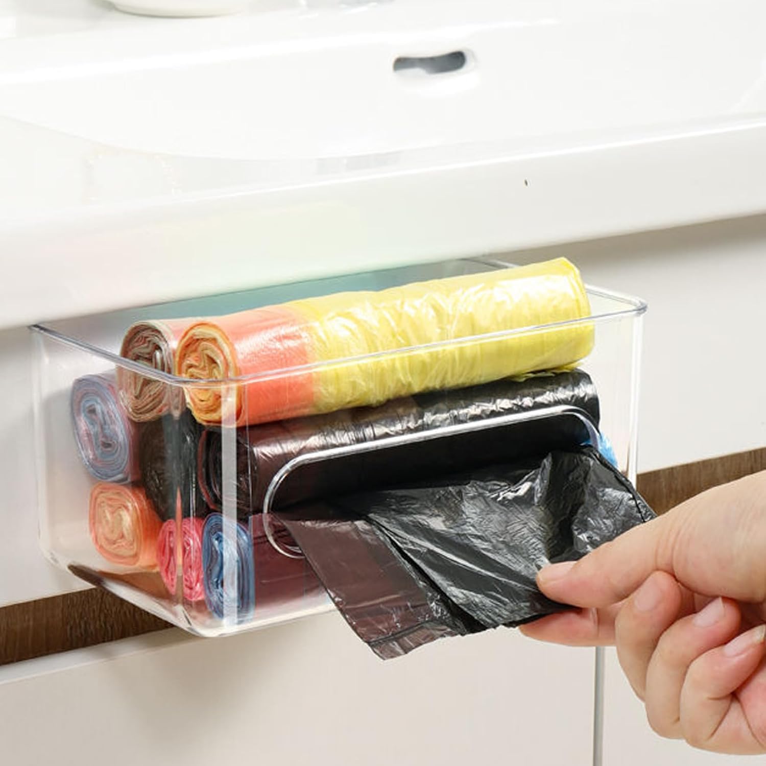 Garbage Bag Dispenser, Trash Bag Dispenser, Wall Mount Clear Plastic Trash Holder for Kitchen Bathroom Supplies, Holder image 5