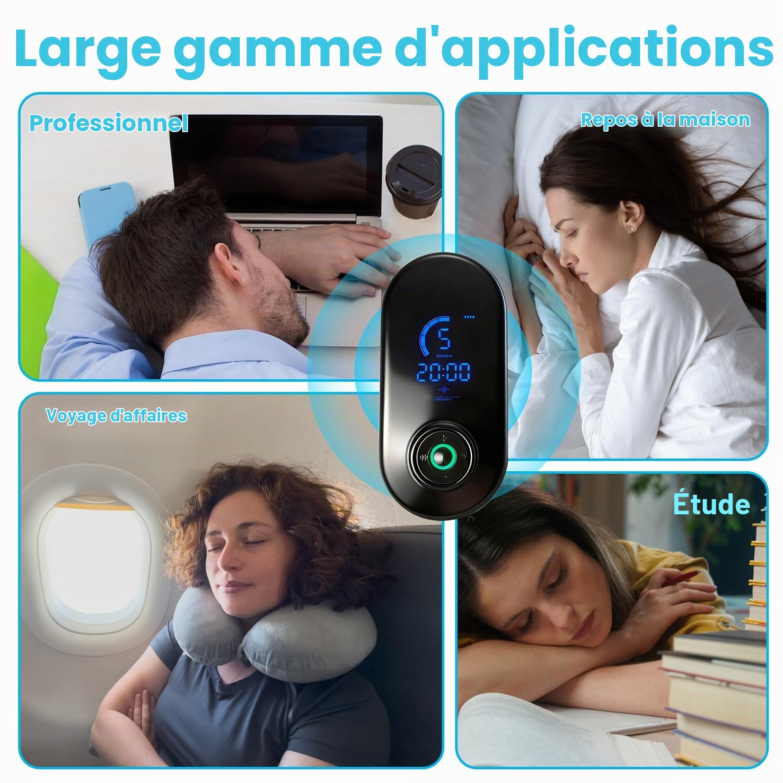 Dispositif d'aide au sommeil avec clip d'oreille, stimulation du nerf vague, 3 modes et réglage à 9 niveaux, chargement USB, outil de soulagement apaisant pour adultes accessoire de soutien du sommeil