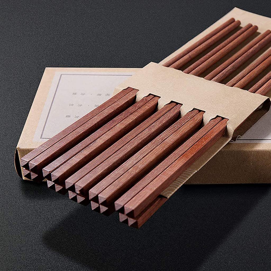 FAMMIX Lot de 10 paires de baguettes japonaises en bois naturel avec coffret cadeau, réutilisables, passent au lave-vaisselle, baguettes japonaises coréennes pour restaurant, maison B