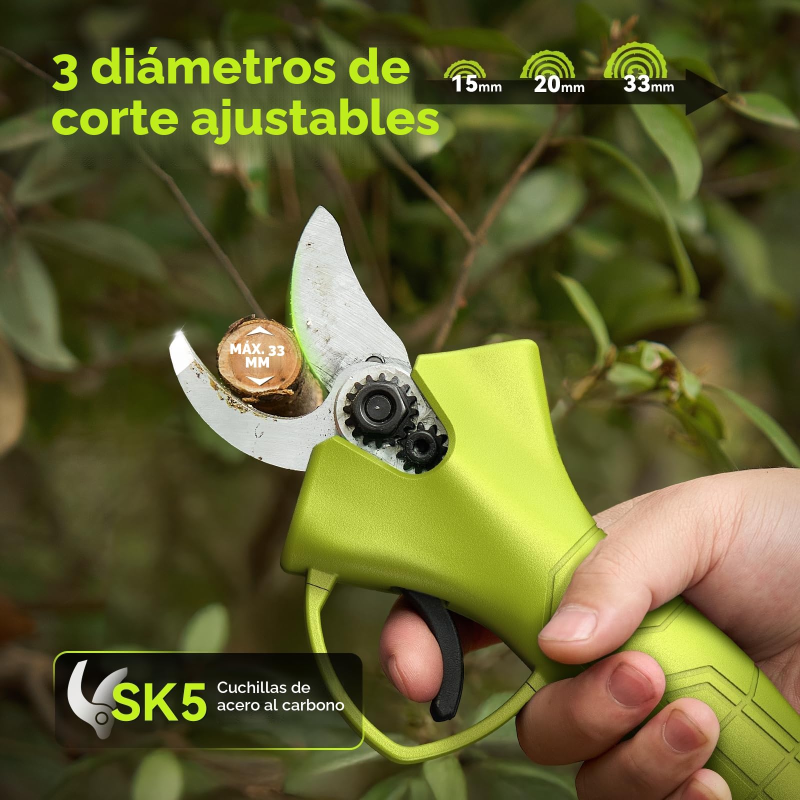 Supstable Mini Motosierra Telescopica 6 Pulgadas & Tijeras de Podar Eléctricas 33mm, 4 en 1 Kit de Herramientas con 8000 mAh Baterías, Alcance hasta 4,8 m, Tensión y Cambio de Cadena sin Herramientas