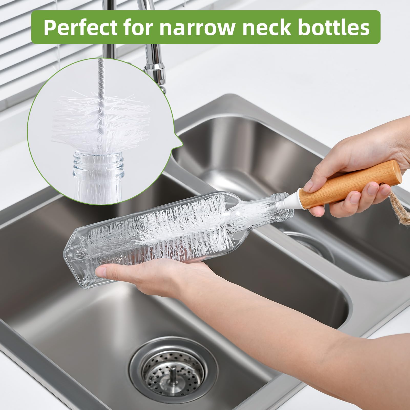 SUBEKYU Juego de 5 cepillos para biberones, limpiador de cepillo de mango largo, cepillo para botellas de agua para lavar biberones, botellas de cerveza de cuello estrecho, popotes, hervidores,