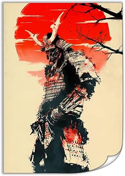 QEOPGNE Red Sun Retro Portrait Japanese Samurai Poster Paintings Wall Decor Canvas Wall Art Photo Prints Posters for Room Aesthetic Bedroom Living Room Decor for Mens Unframed 12x18inch30x45cm