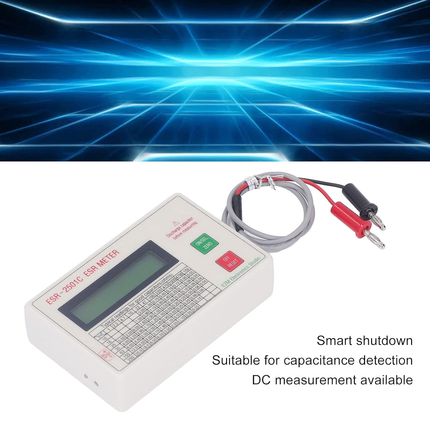 Capacitor Tester, High Accuracy Capacitance Meter LCD Display Meter with Smart Shutdown Function, Lightweight Handheld Capacitance Tester