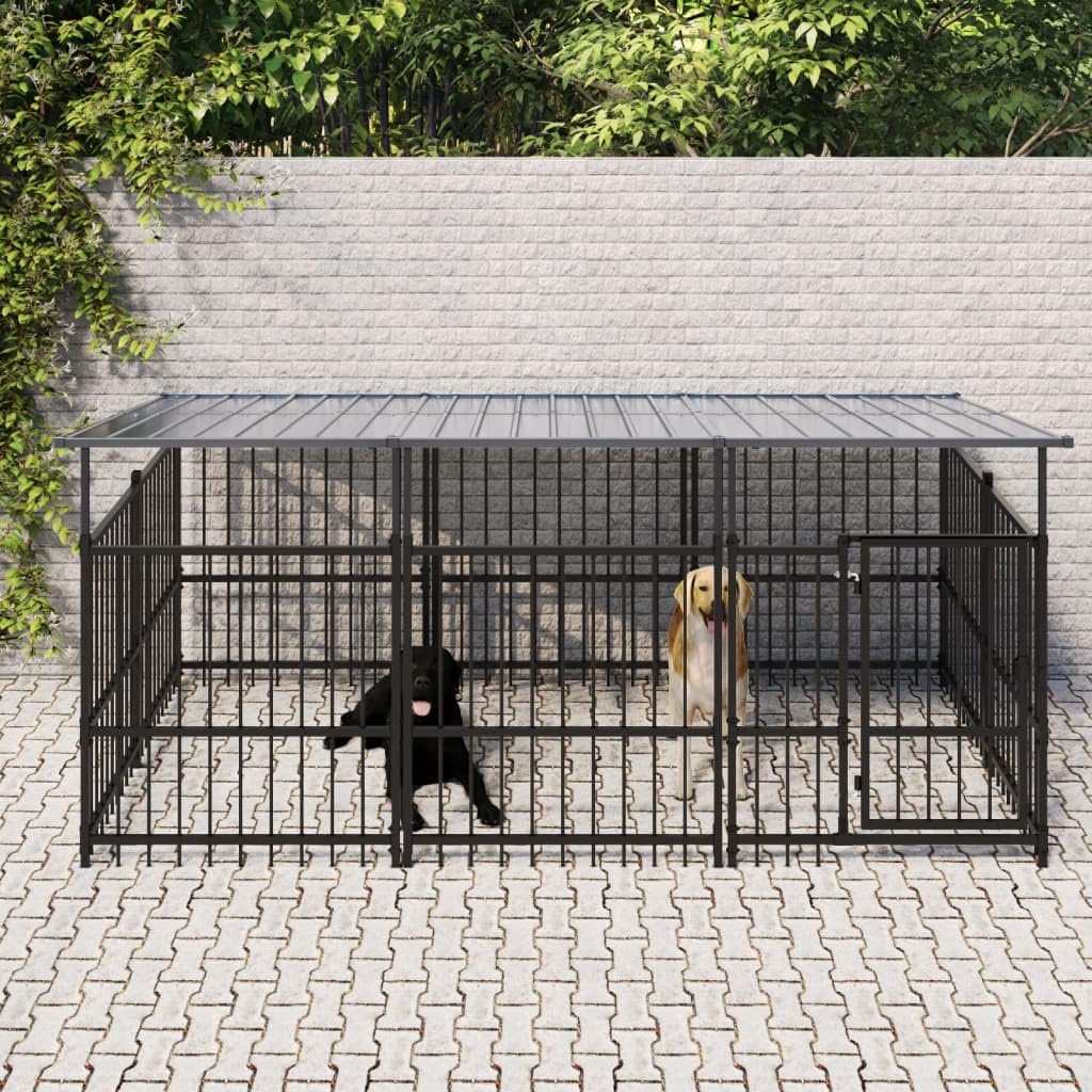 vidaXL Chenil d'Extérieur avec Toit pour Chiens Acier 5,63 m² Cage Enclos