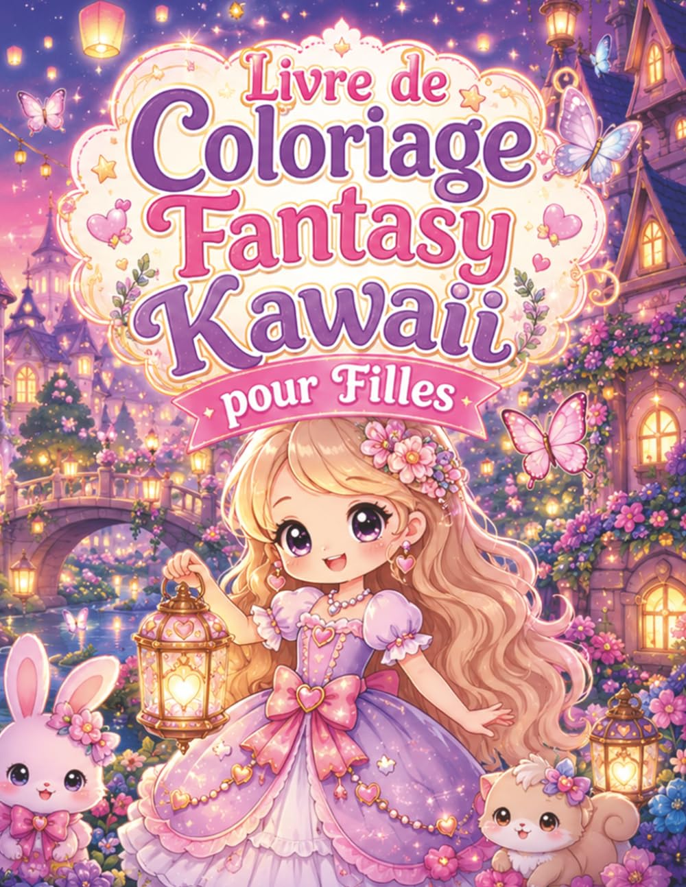 Livre de Coloriage Fantasy Kawaii pour Filles: Fées, licornes et princesses dans un monde féerique – 50 illustrations magiques à compléter