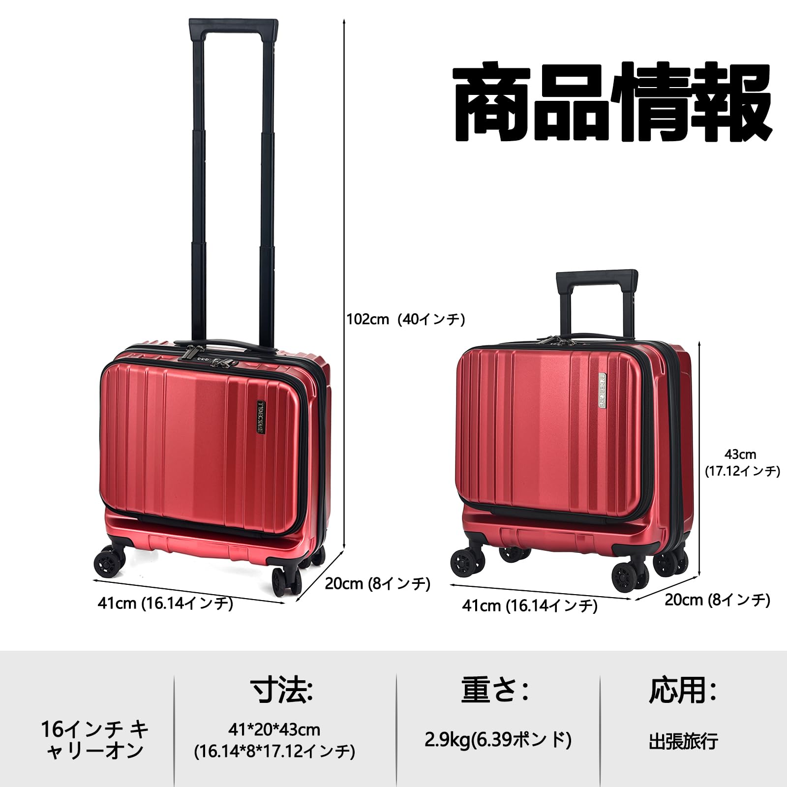TydeCkare 16" Bagaglio a Mano con 2 Scomparti per Laptop