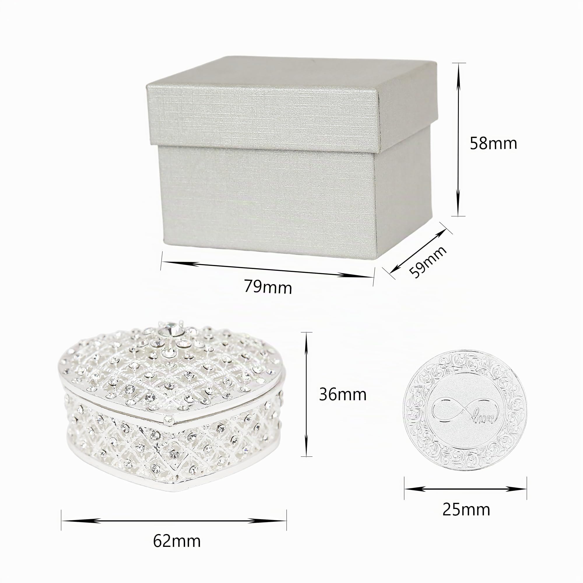 TINGKU Monedas de plata española de boda católica, Centros de mesa para bodas, recuerdos para boda con caja en forma de corazón de diamante (Silver)