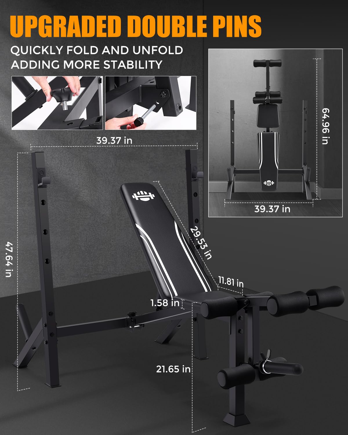 900LBS Weight Bench Set with Barbell Rack, Heavy Duty Bench Press Set with Leg Extension and Leg Curl, Foldable Workout Benches for Home Gym with J Hooks & Olympic Sleeves (US Stock)