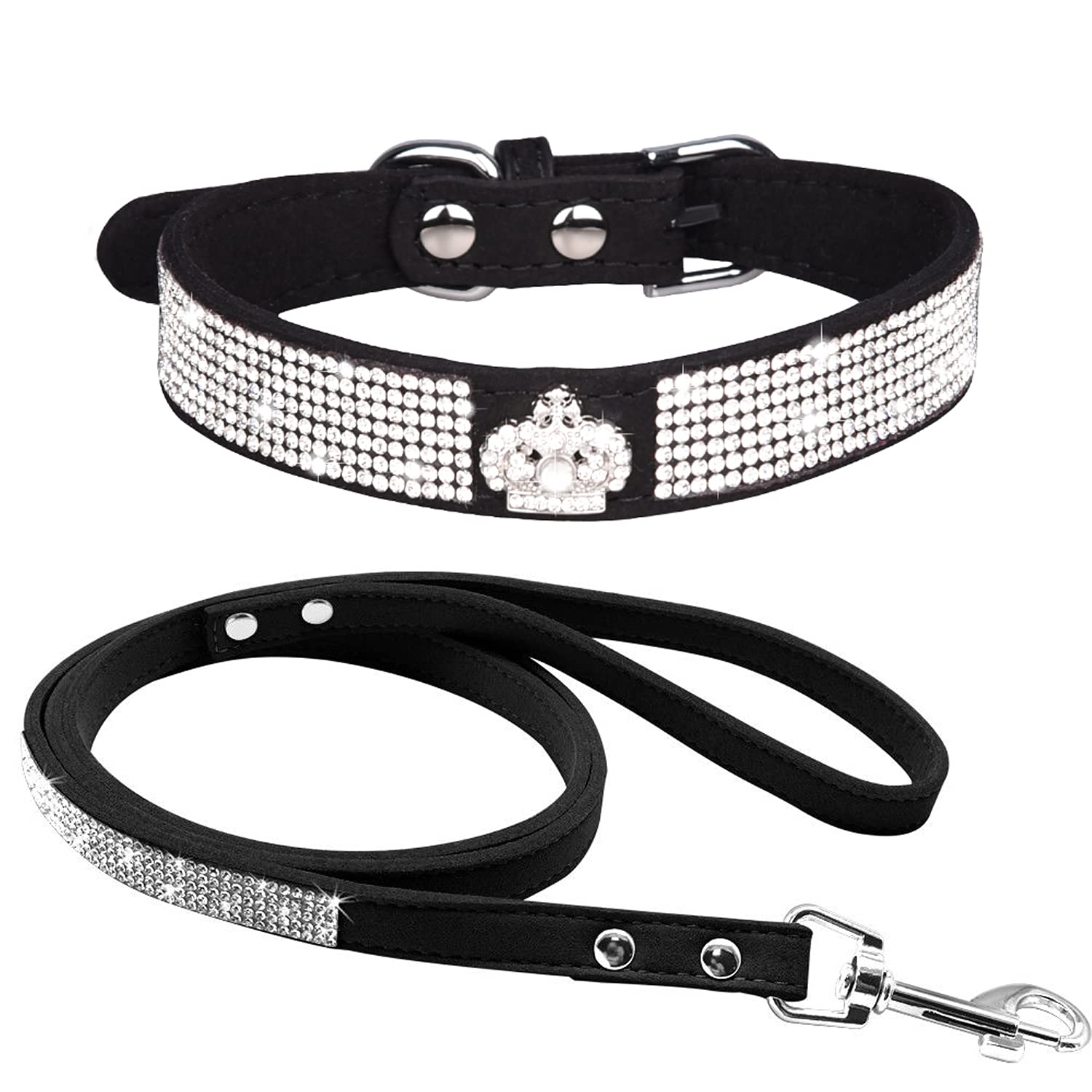 haoyueer Cute Dazzling Sparkling Elegant Fancy Soft Suede Leather Bling Rhinestone Crystal Jeweled Pet Cat Dog Puppy Collar Dog Leash Combo Set (XS, Pink-1) — view 18