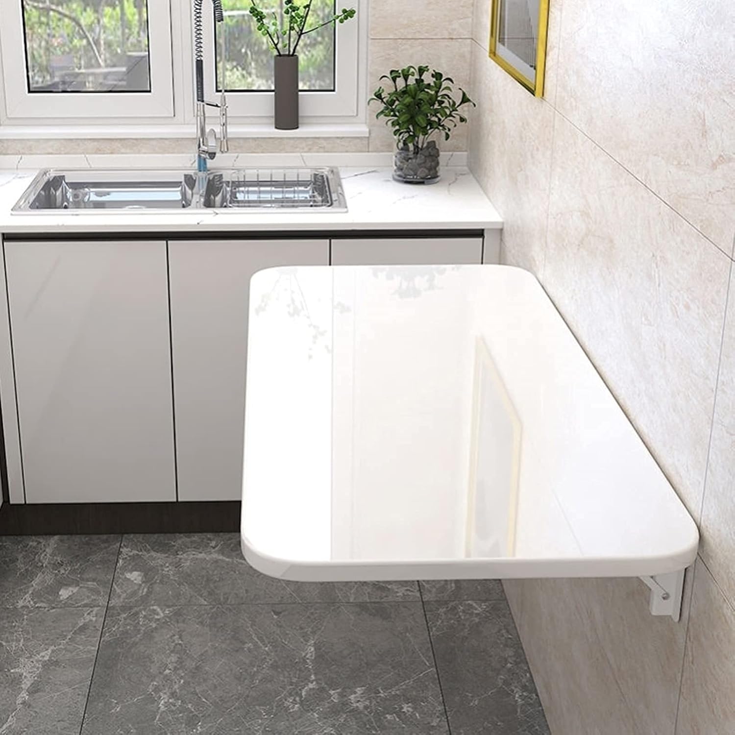 White Wall Mounted Folding Workbench for Home Office Laundry Room Garage 60cm 80cm 90cm 100cm