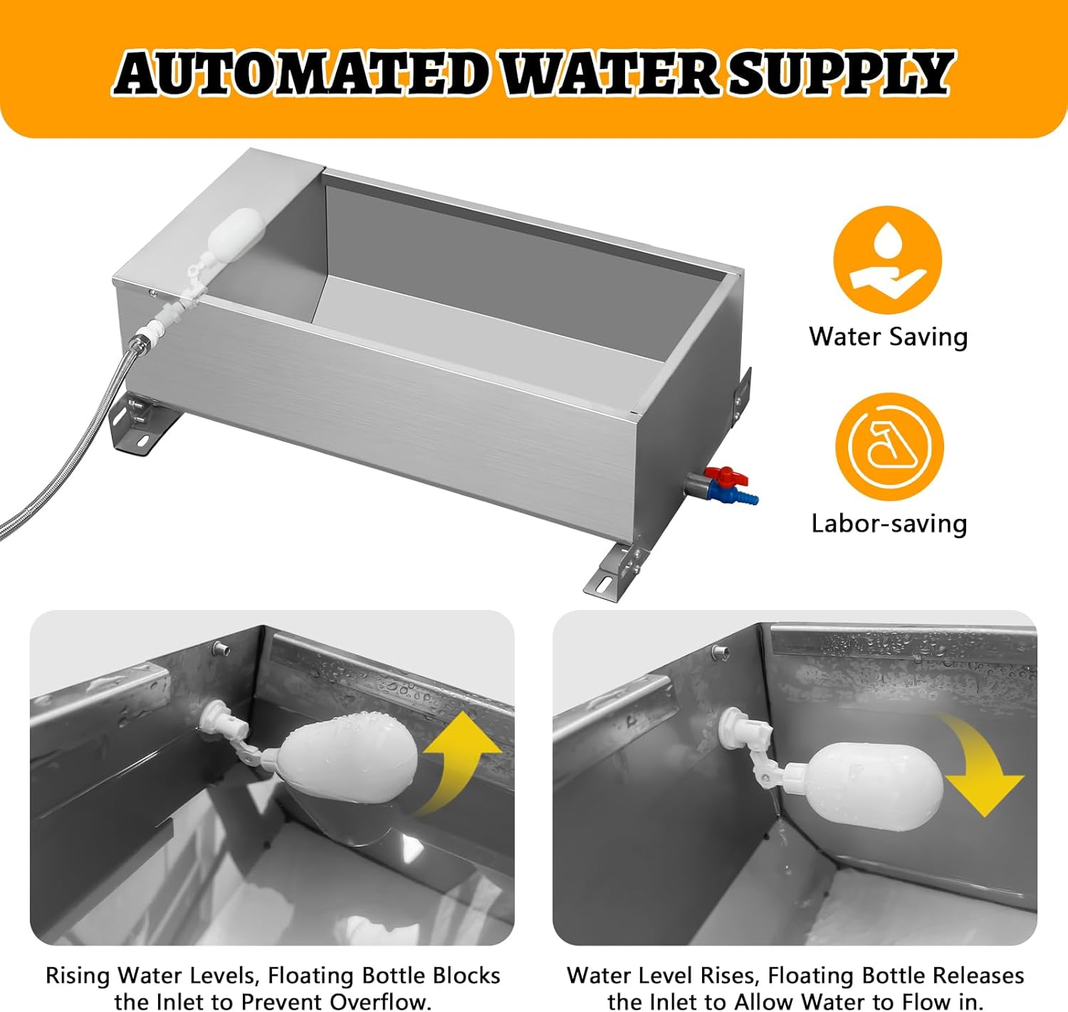 Automatic Livestock Water Trough Galvanized Self Filling Water Bowl with Float Large Capacity Water Troughs for Livestock Water Bowls for Dogs Horse Goat Pets Pig Cow Deer