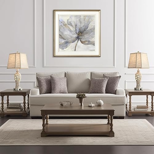 Miniatura 4 de Juego de 2 lámparas de mesa rústicas para sala de estar, dormitorio, lámpara de mesita de noche vintage con 2 puertos USB, lámpara de resina hueca