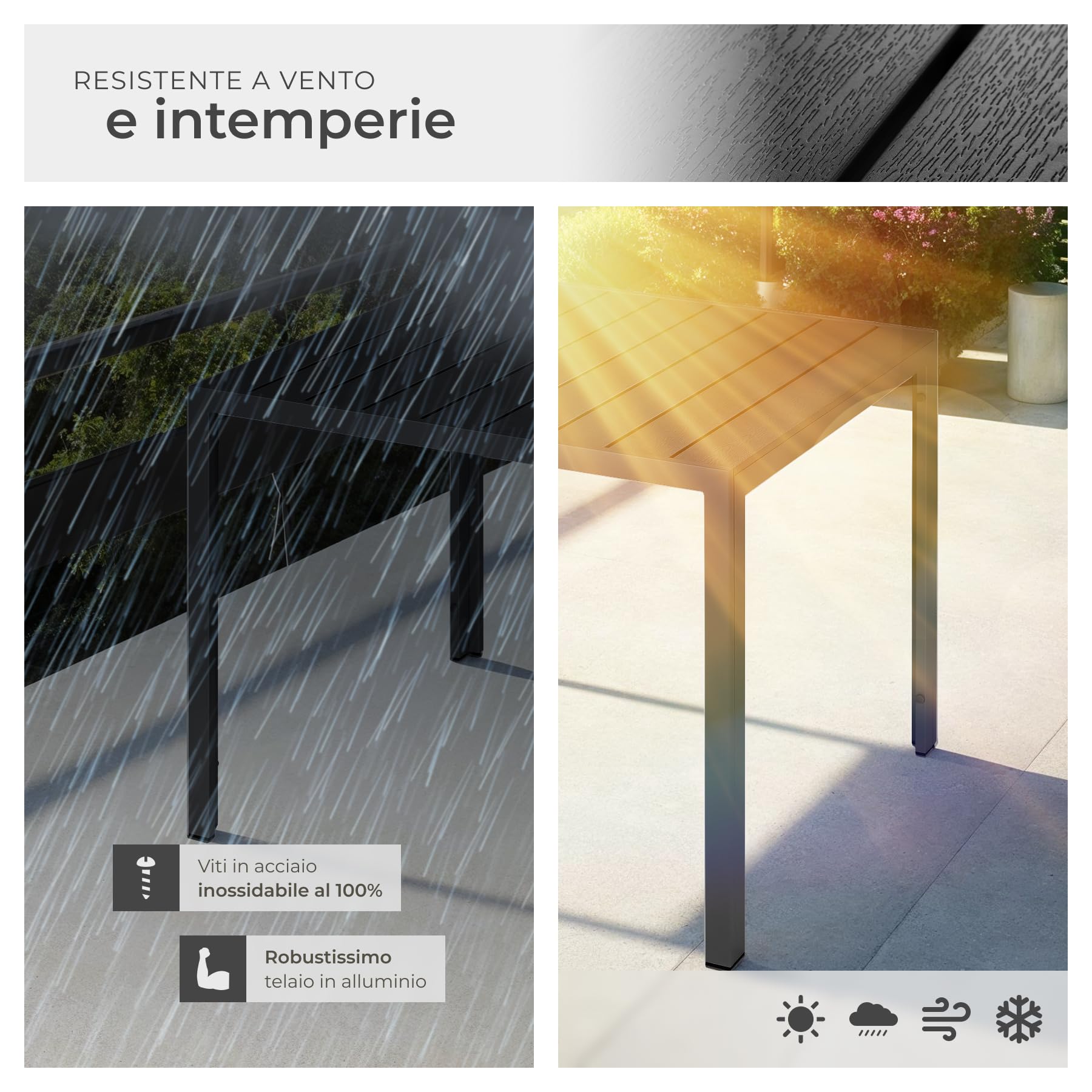 tectake®, Tavolo da Giardino in Alluminio, Tavolo da Esterno, Tavolino da Balcone, Effetto Legno, Regolabile, Resistente Intemperie, Ideale come Arredamento per Terrazzo, 90x90x74,5cm - nero