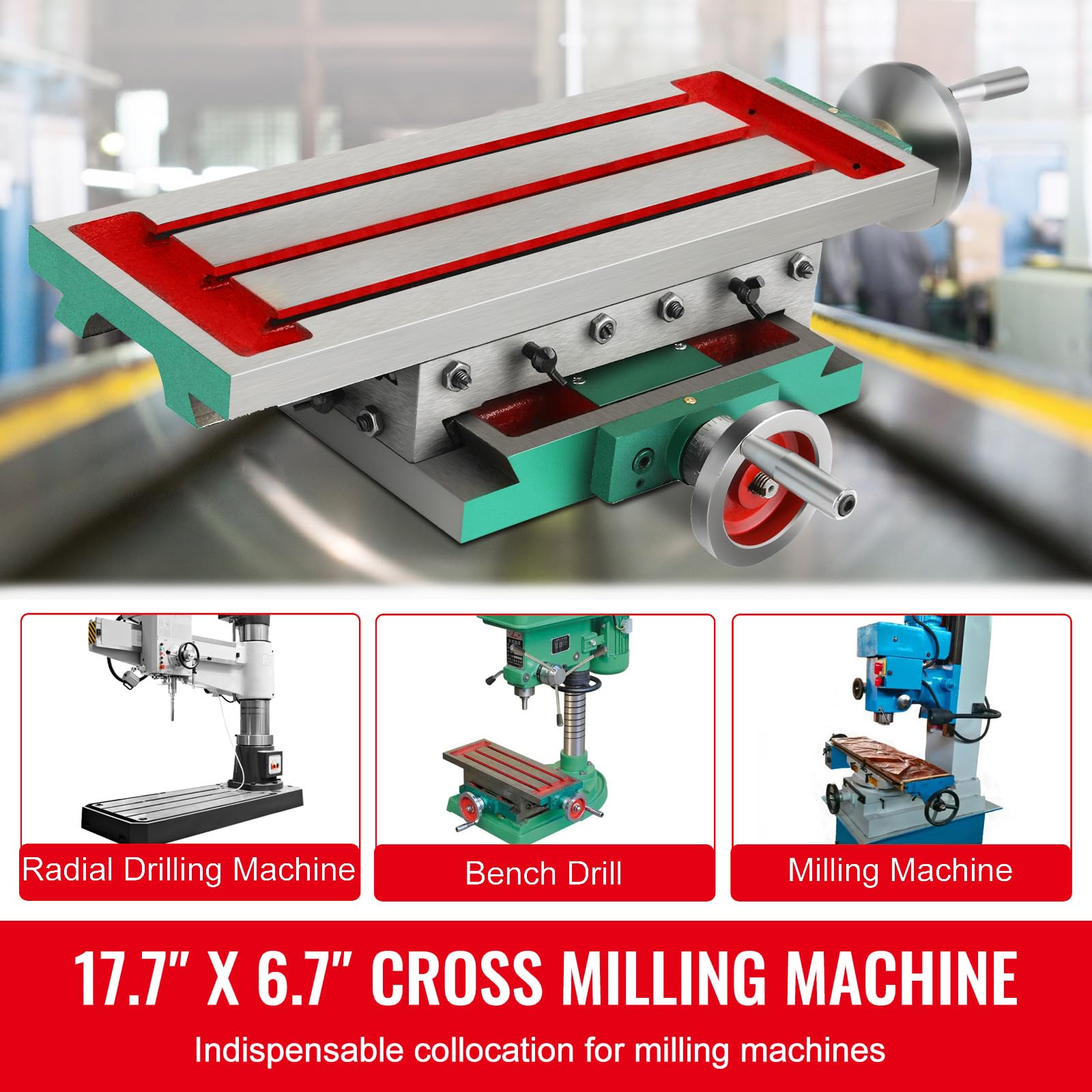 Happybuy Milling Table 17.7×6.7Inch Compound Slide 30KG Multifunction Worktable 2-Axis Cross Milling Machine 4-Way for Drill Stands Bench