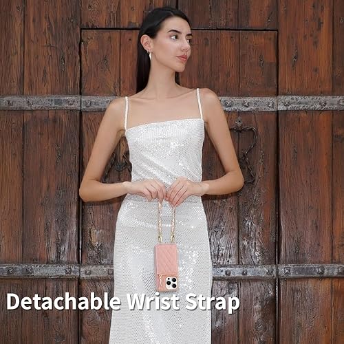 Miniatura 19 de LAMEEKU for iPhone 15 Pro Case Wallet, Crossbody Wallet Purse with Card Holder, Quilted Leather Zipper Wrist Strap RFID Blocking Cover for Women for