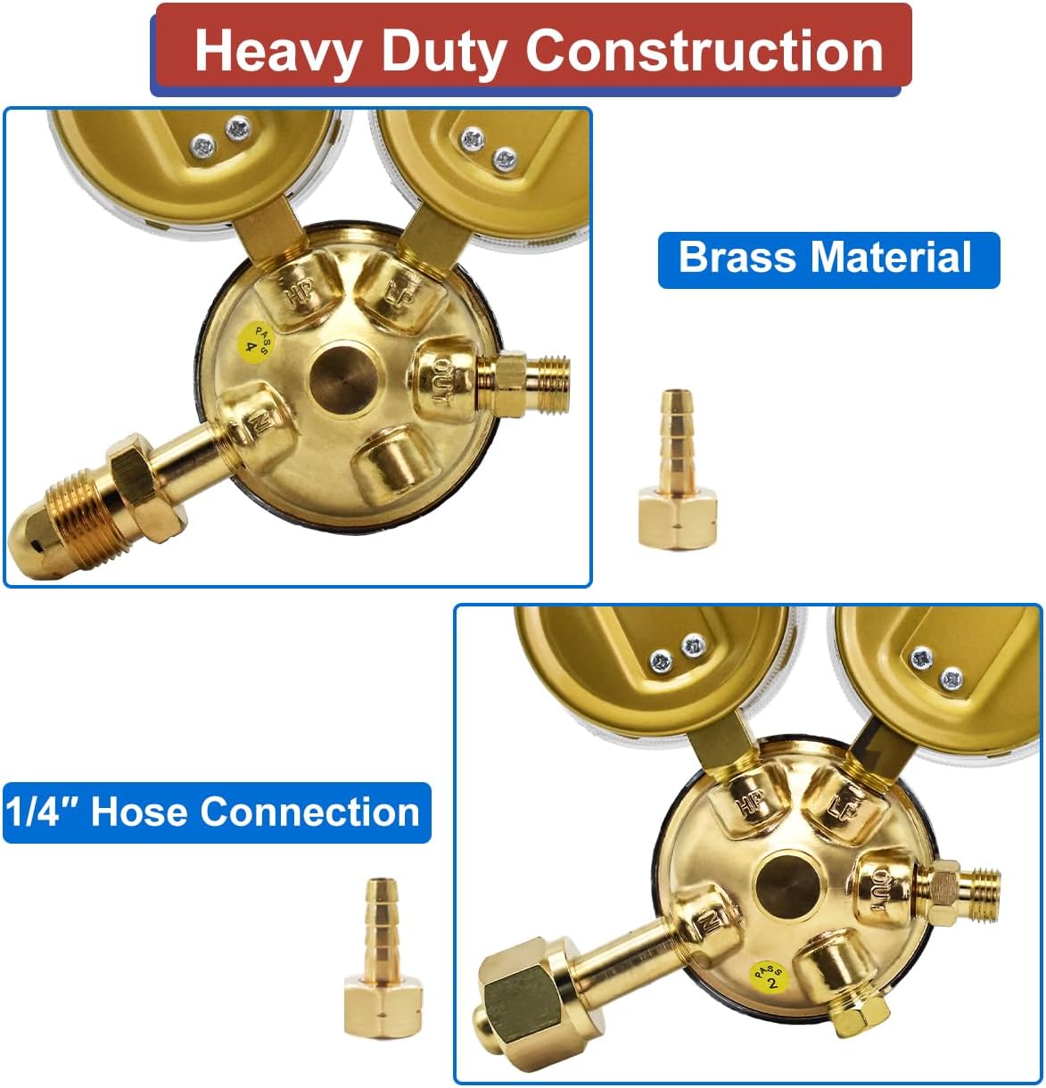 2 Pieces Oxygen and Acetylene Regulator Set, Oxygen & Acetylene Regulators, Oxy Acetylene Gauges Cutting Torch Gauges for Gas Welding Brazing Cutting (CGA540 and CGA510)