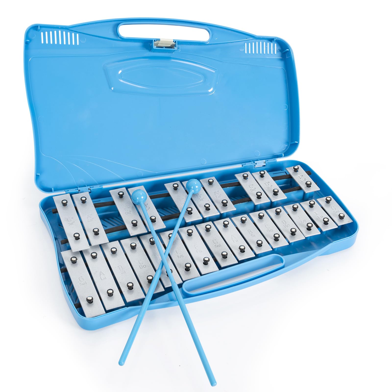 OUUTMEE 25 notas de carillón xilófono plateado teclas de metal percusión ritmo instrumento musical con 2 baquetas maletín regalo para estudiantes