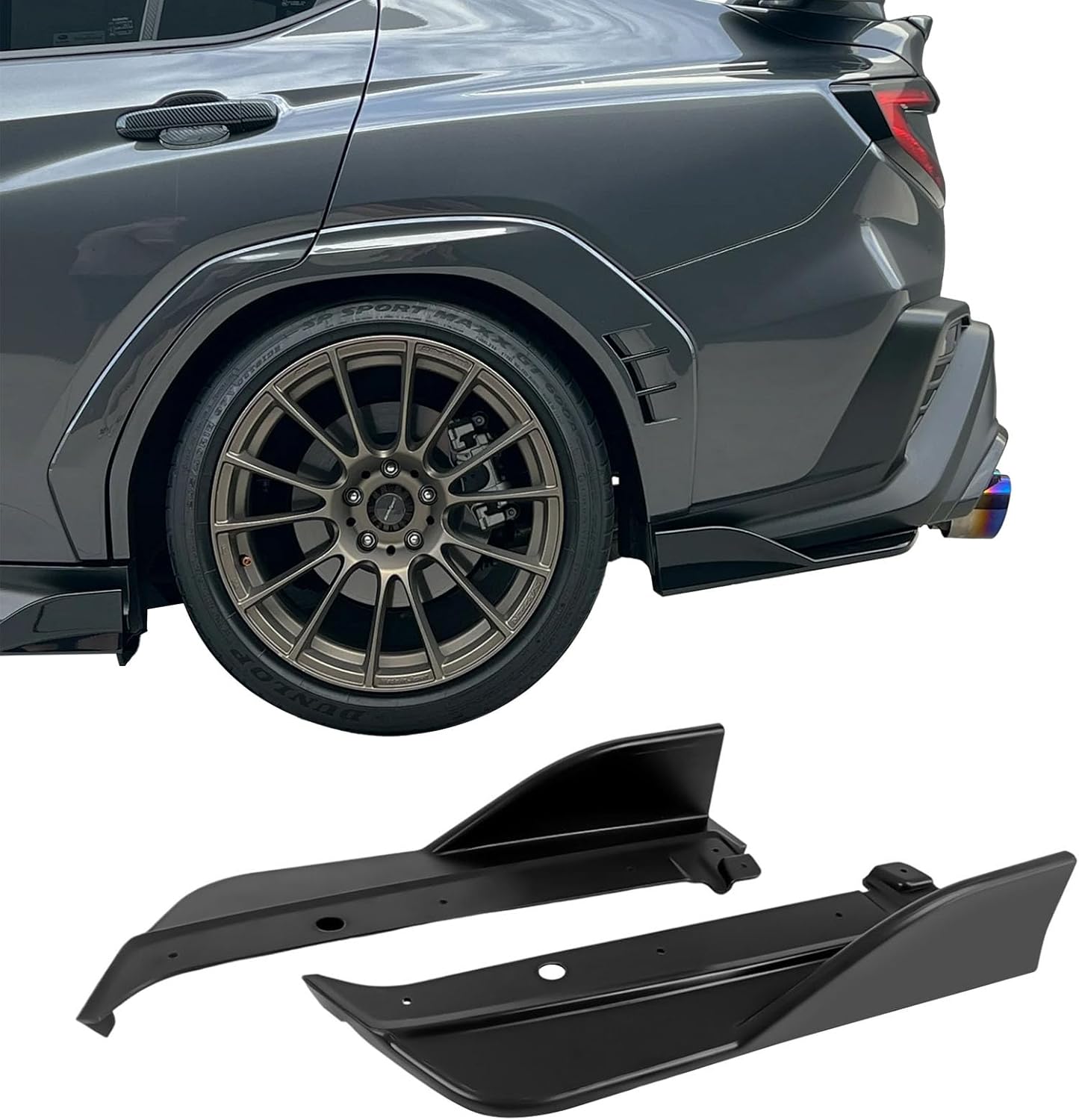 IKON MOTORSPORTS Rear Aprons, Compatible with 2022-2026 Subaru WRX (Base, Limited, Premium, GT), D Style Matte Black ABS Plastic Rear Bumper Lip Lower Side Spat Valance Winglet Canard Protector 2PCS