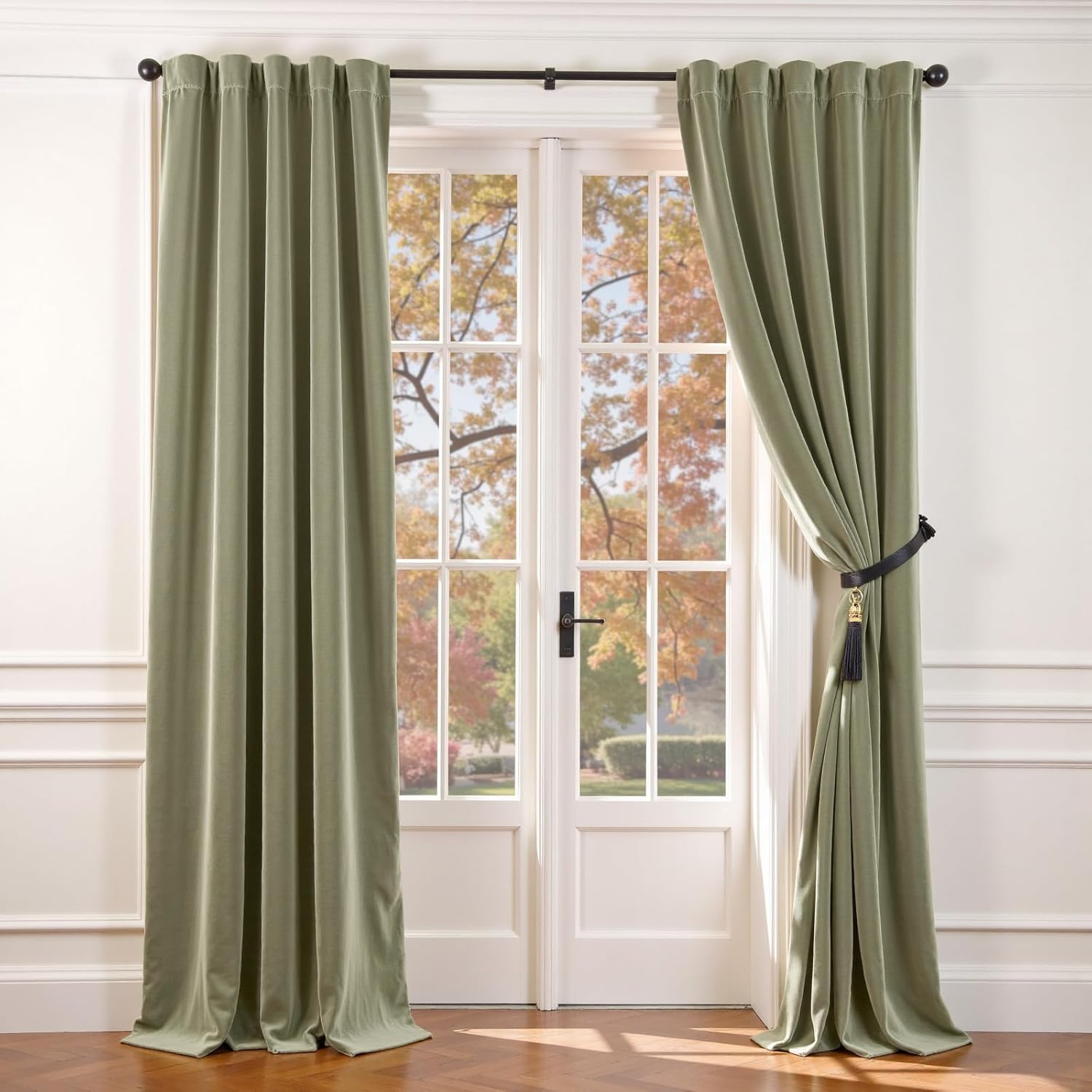 Lazzzy Velvet Curtains Sage Green Thermal Insulated Drapes for Bedroom Living Room Blackout Window Treatments Super Soft Luxury Rod Pocket 96 Inches Long 2 Panels, W42 x L96