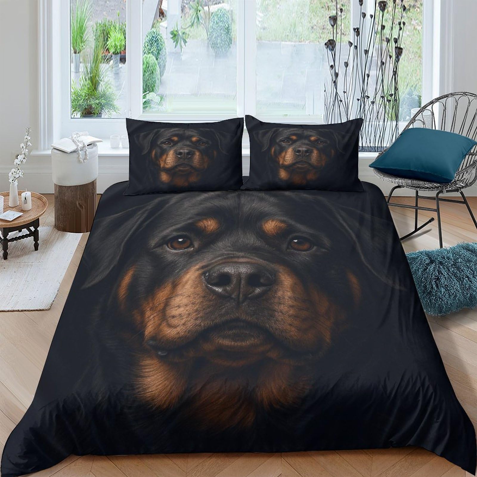 Housse de couette Rottweiler 3D King en microfibre pour chambre d'adulte