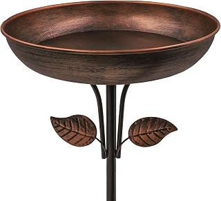 OUISJYER Metal Bird Bath Outdoor - 12" Bowl 0.7 Gallon Stake Birdbath, Rust-Resistant Garden Yard Lawn Decor