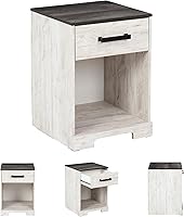 Vista 5 de Signature Design by Ashley Shawburn - Mesita de noche con 1 cajón, 22.09 pulgadas de alto, blanqueada y gris