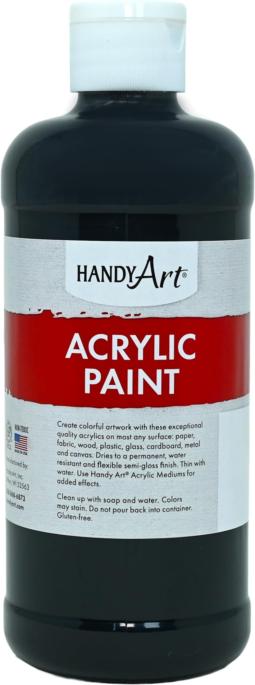 Handy Art Acrylic Paint, Mars Black, 16 oz Bottle, Semi-Gloss Student Fluid Acrylic, Creamy Flow Consistency, Rich Brilliant Color, Highly Pigmented, Certified Safe & AP Non-Toxic, Made in USA