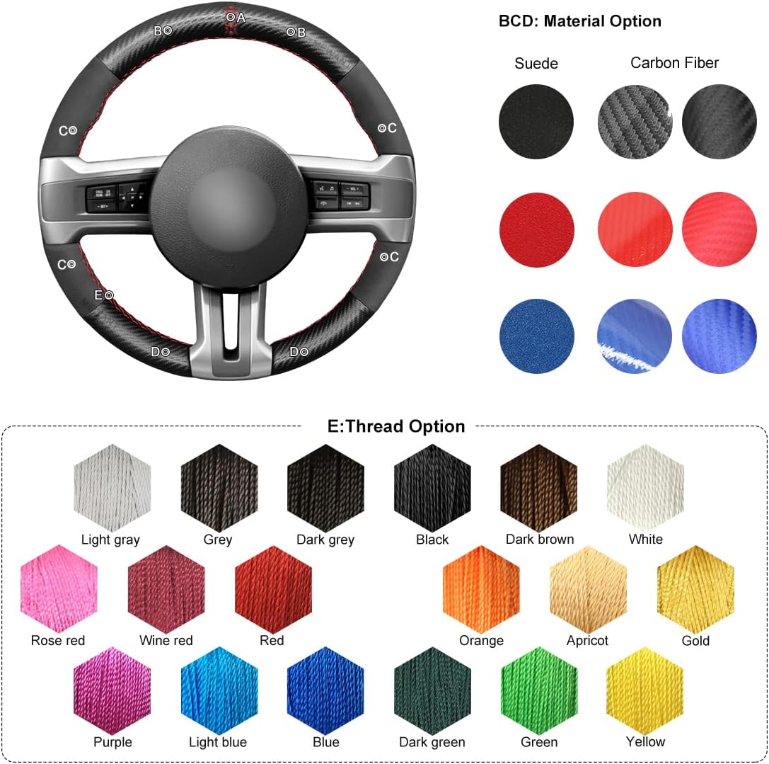 MEWANT Car Steering Wheel Cover for Ford Mustang Made of Suede Car Steering Wrap