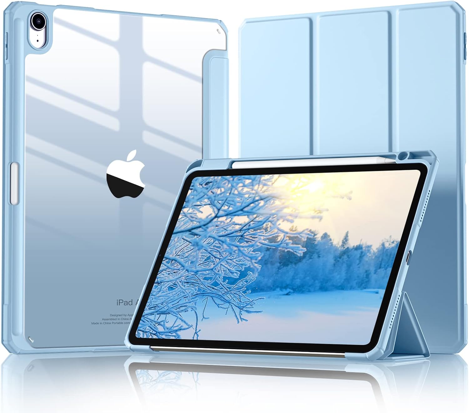 Mastten Compatible with iPad Air 5th Generation Case 2022/ iPad Air Case 4th Generation 2020 with Pencil Holder, [Support 2nd Gen Pencil] Clear Transparent Back Shell, for iPad 10.9 Inch Case, Lilac