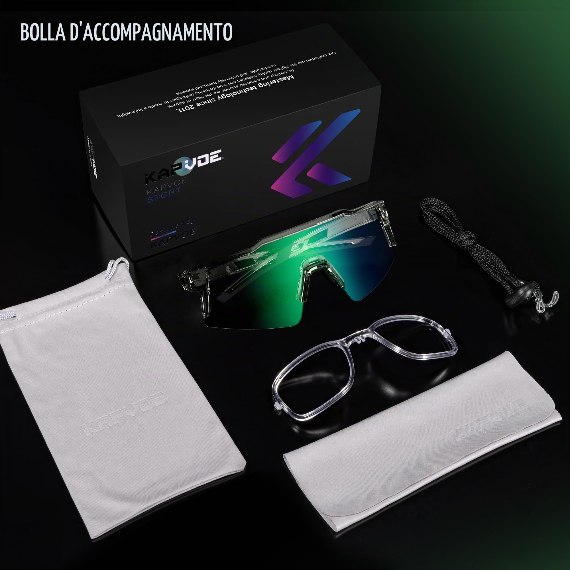 KAPVOE Occhiali da ciclismo fotocromatici UV400 uomo donna TR90 K9023 | Tecnologia fotocromatica full frame, Protezione UV400, Struttura TR90 e supporto interno integrato