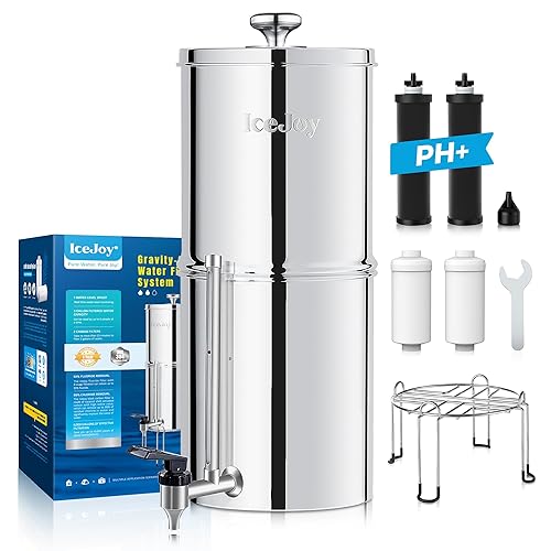 Miniatura 1 de Sistema de filtración de agua por gravedad alcalina de 8 etapas de 3.0 galones - Sistema de encimera de acero inoxidable 304 con 4 filtros y