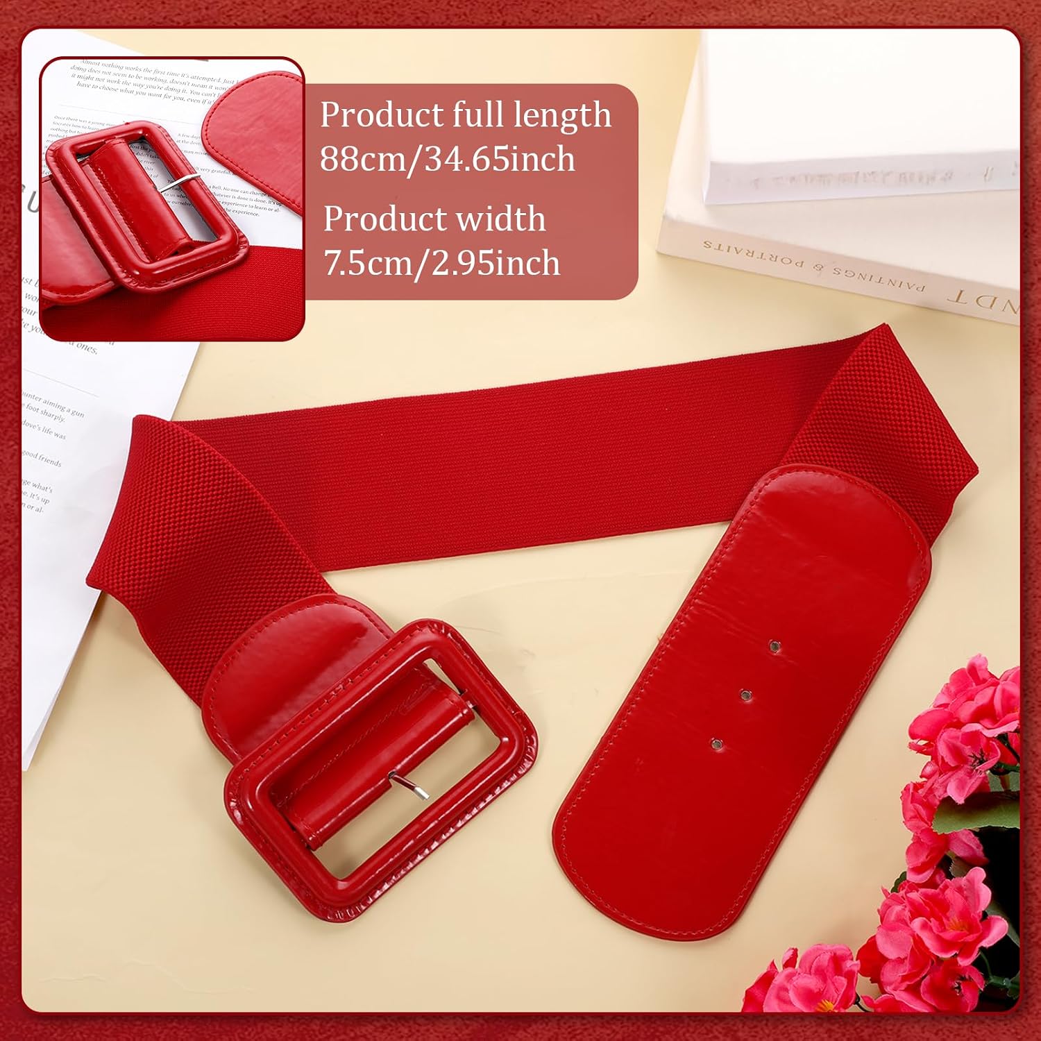 ElevateTech Stretchy Wide Women Belts Red Elastic Vintage Belts for Women Suitable for Dresses Shirts