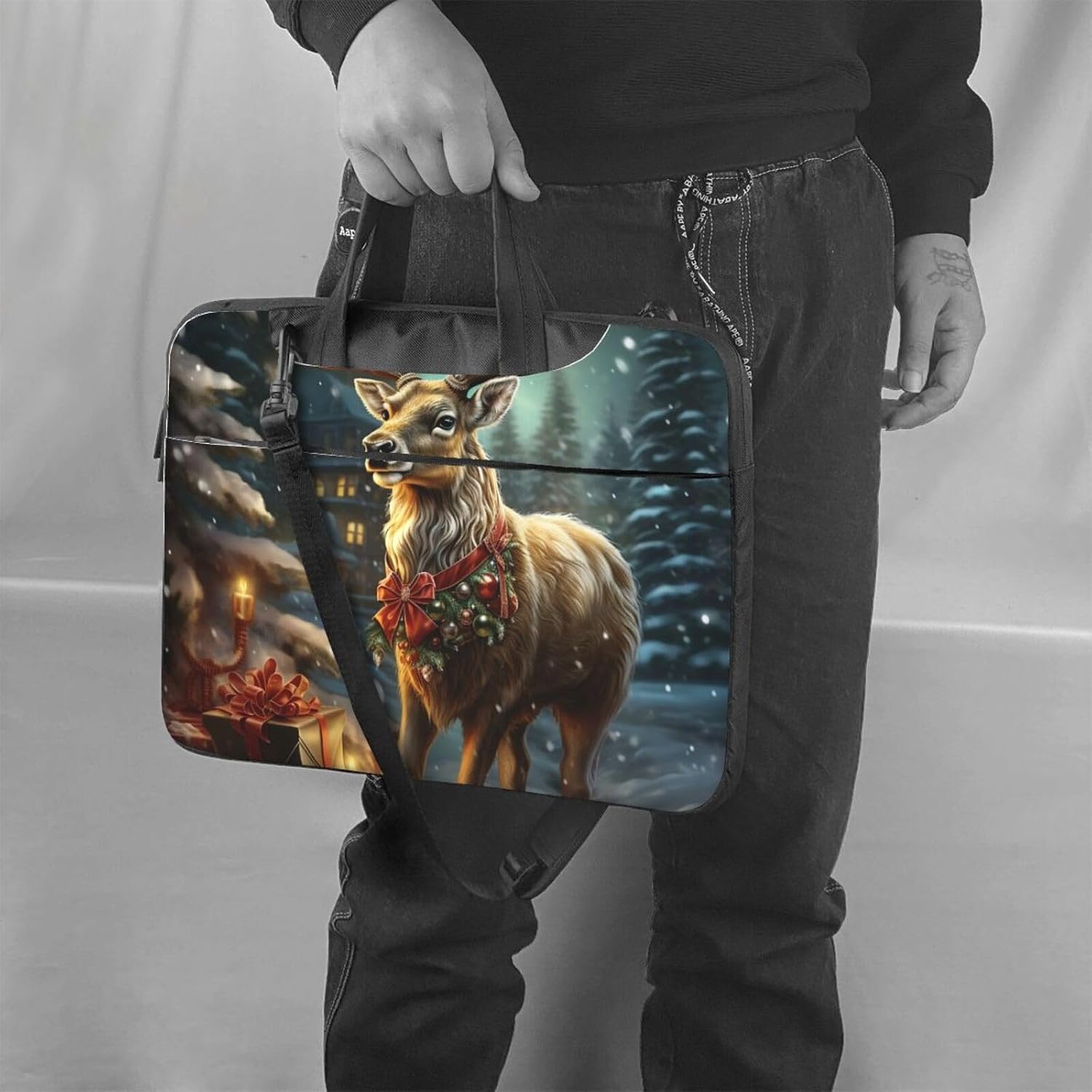 Christmas Gift Reindeer Laptop Bag 15.6 inch Business Briefcase for Men Women Water Resistant Laptop Shoulder Bag image 2