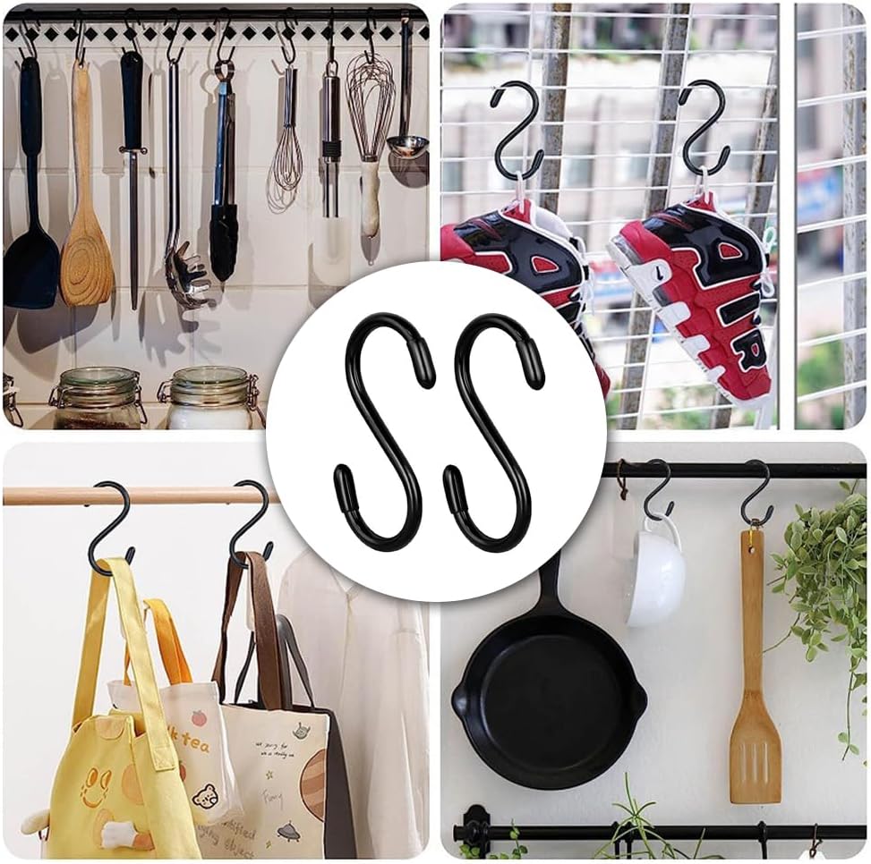 12 Pack 3-Inch Heavy Duty Vinyl Coated S Hooks for Hanging – Non-Slip, Black Metal Hooks for Closet, Kitchen, Bathroom, and Garden – Ideal for Plants, Pots, Pans, Towels, Jeans, and More image 5
